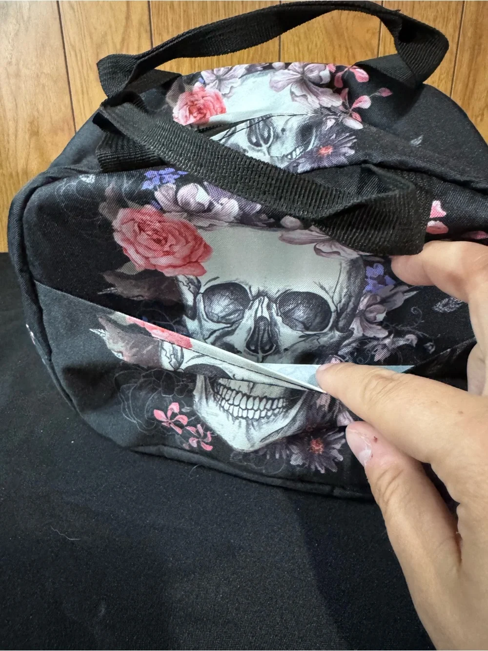 Black Floral Skull Lunch Bag‎